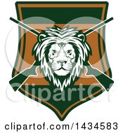 Poster, Art Print Of Male Lion Head Over Crossed Hunting Rifles In A Shield