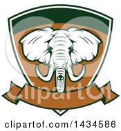 Clipart Of A Big Game Elephant Safari Hunting Shield With A Banner Royalty Free Vector Illustration