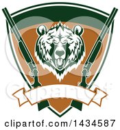 Poster, Art Print Of Grizzly Bear Head And Hunting Rifles In A Shield With A Blank Banner