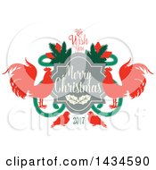 Poster, Art Print Of We Wish You A Merry Christmas 2017 Greeting With Roosters