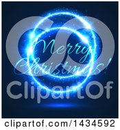 Merry Christmas Greeting In Blue Sparkler Lights