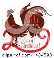 Poster, Art Print Of Merry Christmas Best Wishes 2017 Happy New Year Rooster Greeting