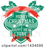 Clipart Of A Merry Christmas And A Happy New Year Greeting Royalty Free Vector Illustration