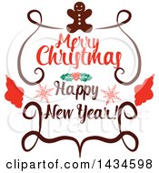 Clipart Of A Merry Christmas And A Happy New Year Greeting Royalty Free Vector Illustration