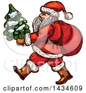 Poster, Art Print Of Sketched Santa Carrying A Small Christmas Tree