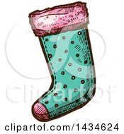 Clipart Of A Sketched Christmas Stocking Royalty Free Vector Illustration