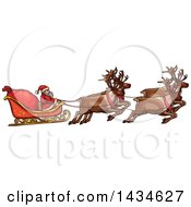 Poster, Art Print Of Sketched Team Of Reindeer Flying Santas Sleigh