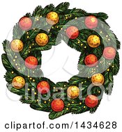 Clipart Of A Sketched Christmas Wreath Royalty Free Vector Illustration