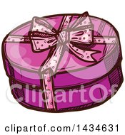 Clipart Of A Sketched Round Christmas Gift Box Royalty Free Vector Illustration