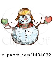 Clipart Of A Sketched Snow Man Royalty Free Vector Illustration