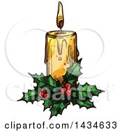 Clipart Of A Sketched Christmas Candle Royalty Free Vector Illustration