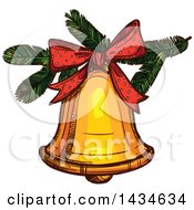 Clipart Of A Sketched Christmas Bell Royalty Free Vector Illustration by Vector Tradition SM