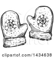 Clipart Of A Sketched Dark Gray Pair Of Christmas Mittens Royalty Free Vector Illustration