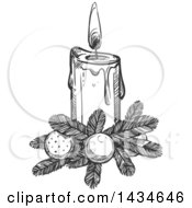 Clipart Of A Sketched Dark Gray Christmas Candle Royalty Free Vector Illustration