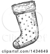 Clipart Of A Sketched Dark Gray Christmas Stocking Royalty Free Vector Illustration