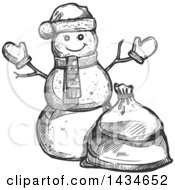 Poster, Art Print Of Sketched Dark Gray Christmas Santa Snowman