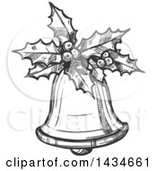 Clipart Of A Sketched Dark Gray Christmas Bell Royalty Free Vector Illustration
