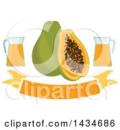 Poster, Art Print Of Blank Banner With Tropical Exotic Papaya Fruit And Juice