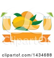 Poster, Art Print Of Blank Banner With Tropical Exotic Mango Fruit And Juice