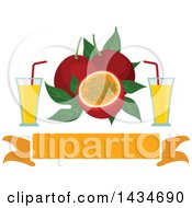 Blank Banner With Tropical Exotic Passion Fruit And Juice