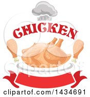 Chef Hat And Text Over Roasted Chicken And Drumsticks Over A Red Banner