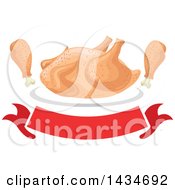 Clipart Of A Roasted Chicken And Drumsticks Over A Red Banner Royalty Free Vector Illustration