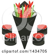 Poster, Art Print Of Japanese Sushi Rolls Shrimps And Rice In Seaweed Nori