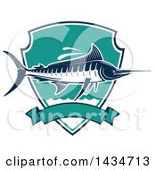 Poster, Art Print Of Marlin Fish In A Shield Over A Banner