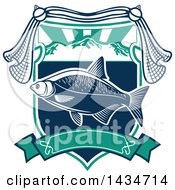 Clipart Of A Fish In A Shield Over A Banner Royalty Free Vector Illustration