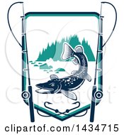 Clipart Of A Pink Fish In A Shield With Rods And Hooks Royalty Free Vector Illustration