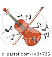 Poster, Art Print Of Crossed Violin Or Viola And Bow Over Music Notes