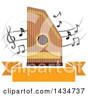 Poster, Art Print Of Zither Instrument Over Music Notes And A Banner