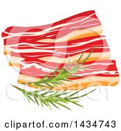 Poster, Art Print Of Chunk Of Bacon Slices With Rosemary Sprigs