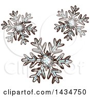 Clipart Of Sketched Snowflakes Royalty Free Vector Illustration