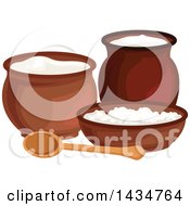 Clipart Of A Milk Pitcher Sour Cream Jar Milk Curd And Cottage Cheese Royalty Free Vector Illustration