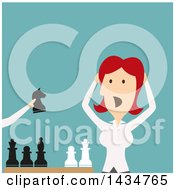 Poster, Art Print Of Flat Style Red Haired Caucasian Business Woman Losing A Game Of Chess