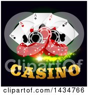Poster, Art Print Of Casino Design With Dice Playing Cards And Poker Chips