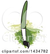 Clipart Of A Paintbrush Over Green Stokes Royalty Free Vector Illustration