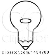 Clipart Of A Black And White Light Bulb Pencil Royalty Free Vector Illustration