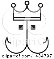 Clipart Of A Black And White Fish Hook Face With A Crown Royalty Free Vector Illustration