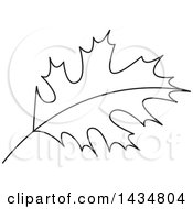 Clipart Of A Black And White Lineart Maple Leaf Royalty Free Vector Illustration