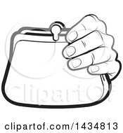 Poster, Art Print Of Black And White Lineart Hand Holding A Coin Purse
