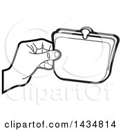 Poster, Art Print Of Black And White Lineart Hand Holding A Coin Purse