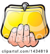 Clipart Of A Hand Holding A Yellow Coin Purse Royalty Free Vector Illustration by Lal Perera