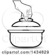 Poster, Art Print Of Black And White Hand Lifting The Lid On A Sauce Pan