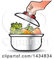 Poster, Art Print Of Hand Putting A Lid On A Sauce Pan Full Of Vegetables