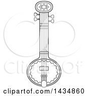 Clipart Of A Black And White Stringed Indian Musical Instrument Royalty Free Vector Illustration