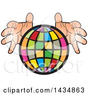 Poster, Art Print Of Colorful Grid Globe With Hands