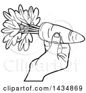 Clipart Of A Black And White Hand Holding A Carrot Royalty Free Vector Illustration by Lal Perera