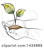 Poster, Art Print Of Black And White Kid Hands Holding A Plant And Soil
